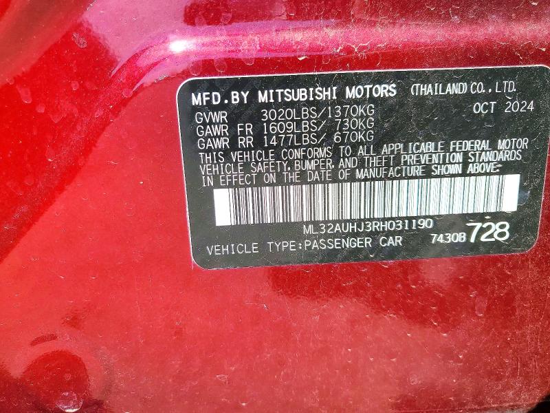 Продаж на аукціоні авто 2024 Mitsubishi Mirage, vin: ML32AUHJ3RH031190, номер лоту: 51874056