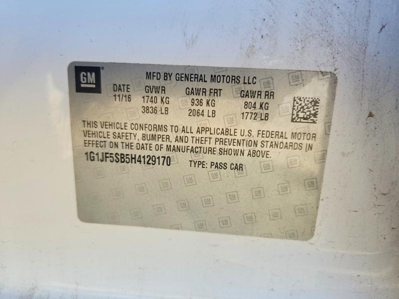 2017 Chevrolet Sonic მანქანა იყიდება აუქციონზე, vin: 1G1JF5SB5H4129170, აუქციონის ნომერი: 49076836