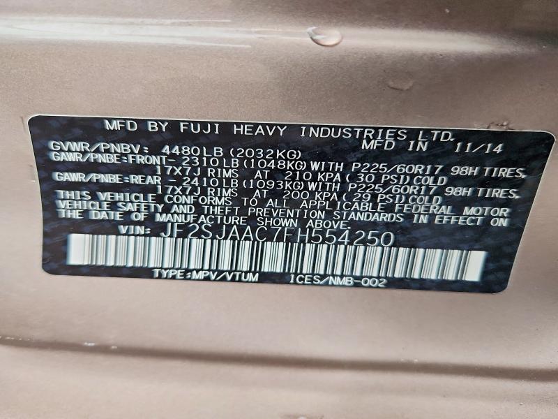 Aukcja sprzedaży 2015 Subaru Forester, vin: JF2SJAAC7FH554250, numer aukcji: 50829736