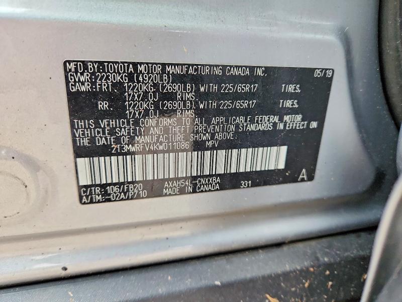Aukcja sprzedaży 2019 Toyota Rav4, vin: 2T3MWRFV4KW011086, numer aukcji: 49500646