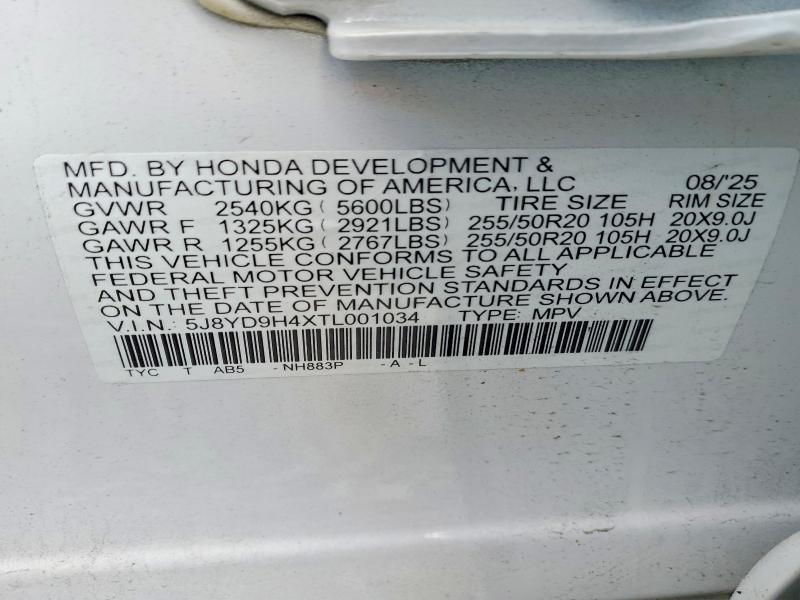 48919206 :رقم المزاد ، 5J8YD9H4XTL001034 vin ، 2026 Acura Mdx مزاد بيع