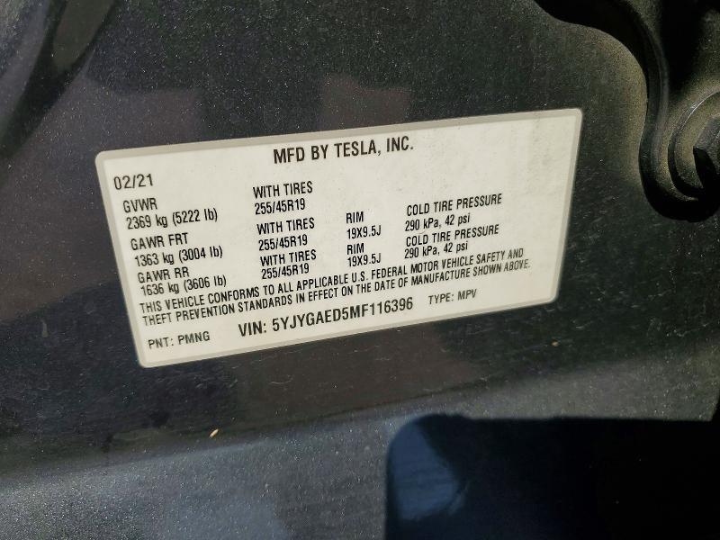Продаж на аукціоні авто 2021 Tesla Model Y, vin: 5YJYGAED5MF116396, номер лоту: 49772716