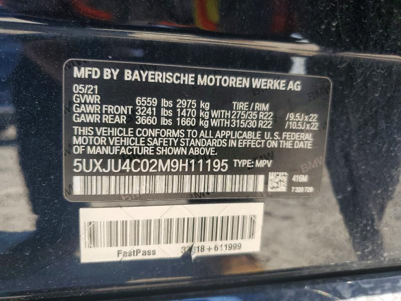 49231186 :رقم المزاد ، 5UXJU4C02M9H11195 vin ، 2021 Bmw X5 مزاد بيع
