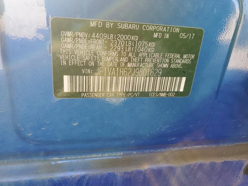 50945806 :رقم المزاد ، JF1VA1H62J9801629 vin ، 2018 Subaru Wrx مزاد بيع