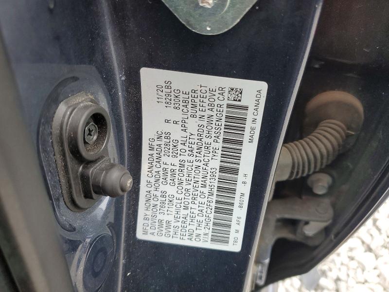 Aukcja sprzedaży 2021 Honda Civic, vin: 2HGFC2F67MH513953, numer aukcji: 51113016