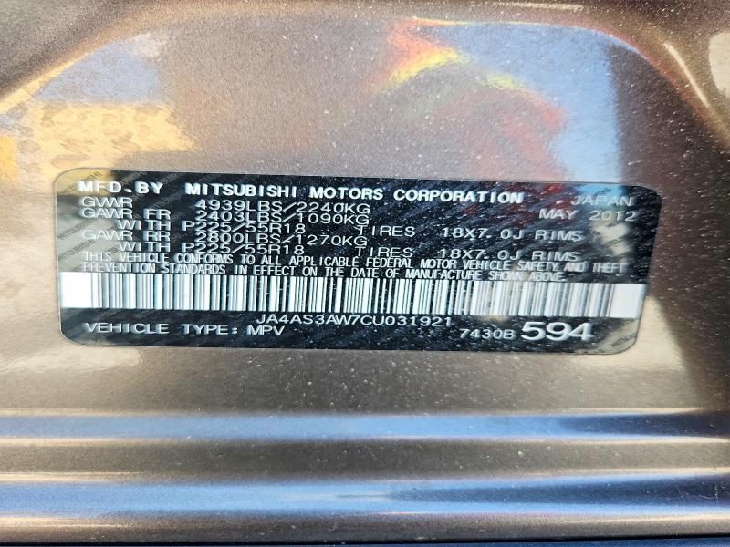 Aukcja sprzedaży 2012 Mitsubishi Outlander, vin: JA4AS3AW7CU031921, numer aukcji: 50666046