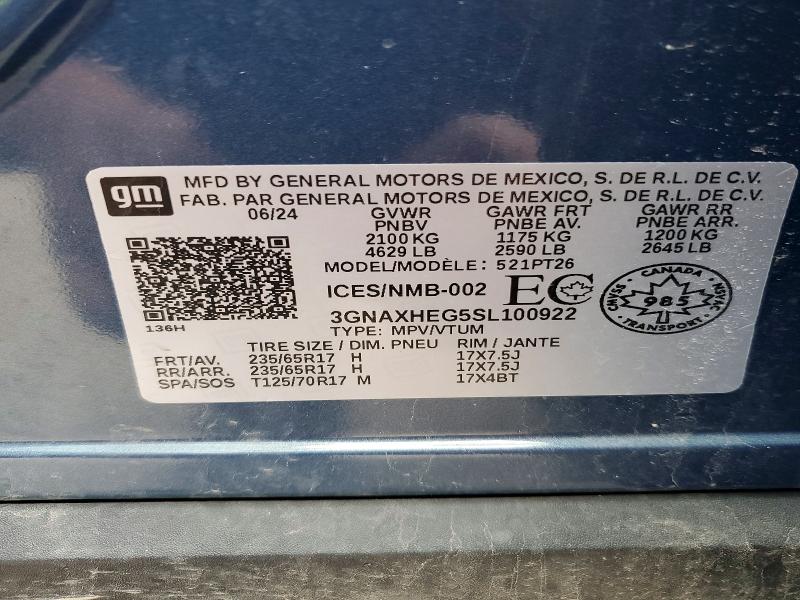 Продажа на аукционе авто 2025 Chevrolet Equinox, vin: 3GNAXHEG5SL100922, номер лота: 50418736
