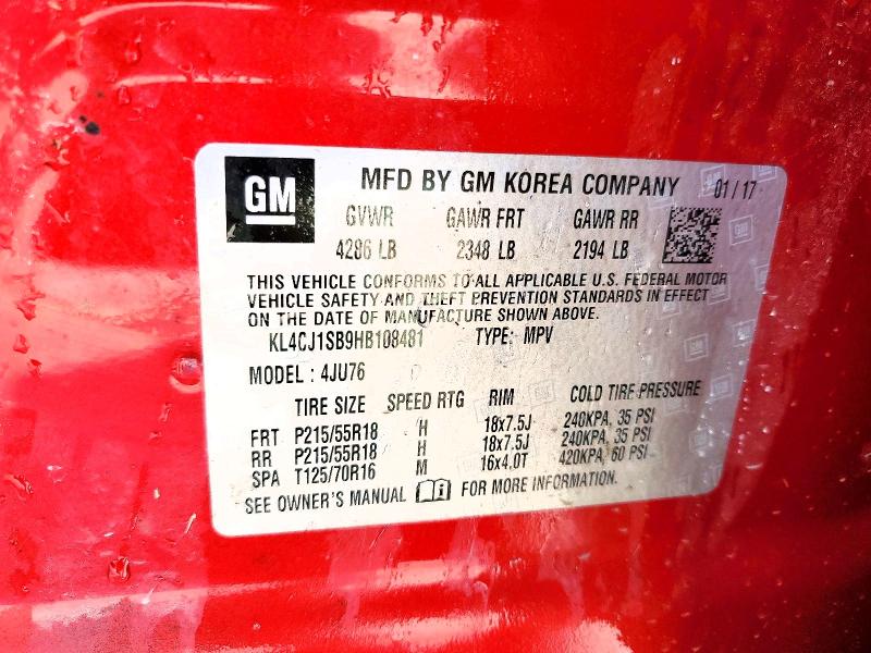 2017 Buick Encore მანქანა იყიდება აუქციონზე, vin: KL4CJ1SB9HB108481, აუქციონის ნომერი: 49673736