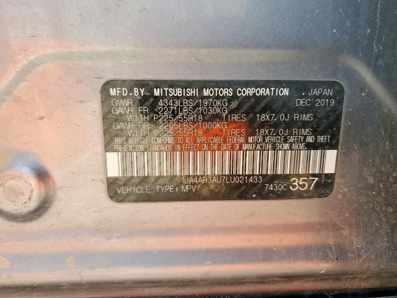 2020 Mitsubishi Outlander Sport მანქანა იყიდება აუქციონზე, vin: JA4AR3AU7LU021433, აუქციონის ნომერი: 51825816