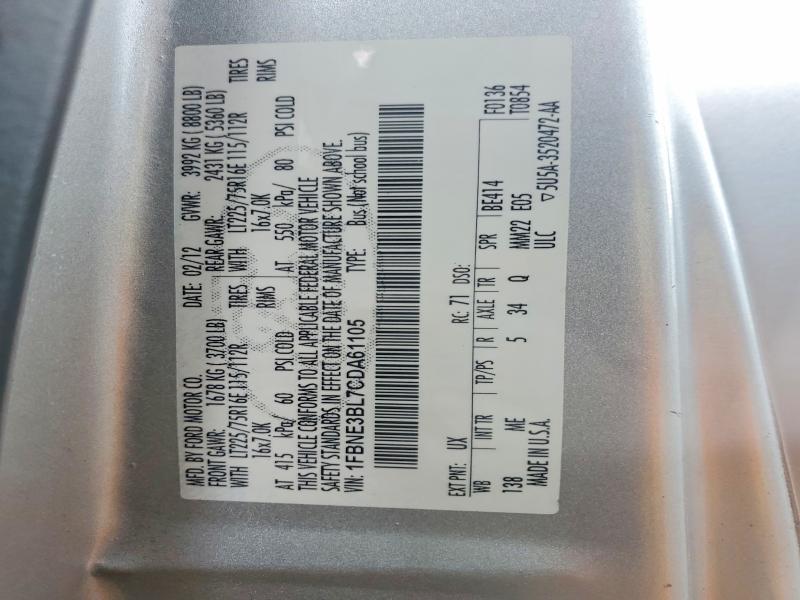 Продажа на аукционе авто 2012 Ford Econoline, vin: 1FBNE3BL7CDA61105, номер лота: 51851276