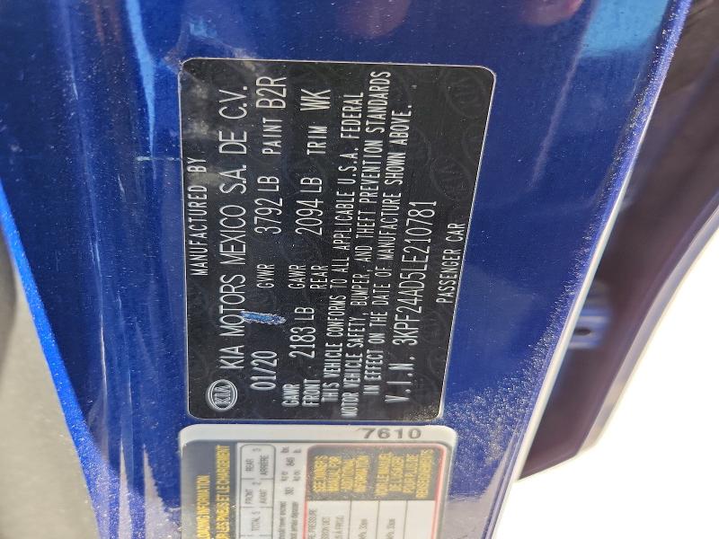 2020 Kia Forte მანქანა იყიდება აუქციონზე, vin: 3KPF24AD5LE210781, აუქციონის ნომერი: 50528866
