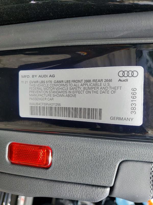 Aukcja sprzedaży 2022 Audi S5, vin: WAUB4CF59NA011255, numer aukcji: 51001756