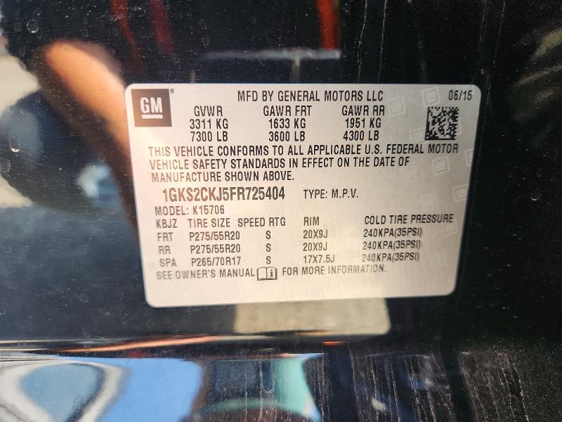 50528136 :رقم المزاد ، 1GKS2CKJ5FR725404 vin ، 2015 Gmc Yukon مزاد بيع
