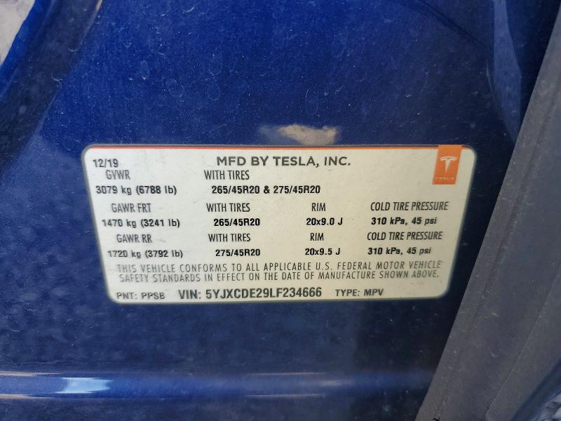 Aukcja sprzedaży 2020 Tesla Model X, vin: 5YJXCDE29LF234666, numer aukcji: 50358736