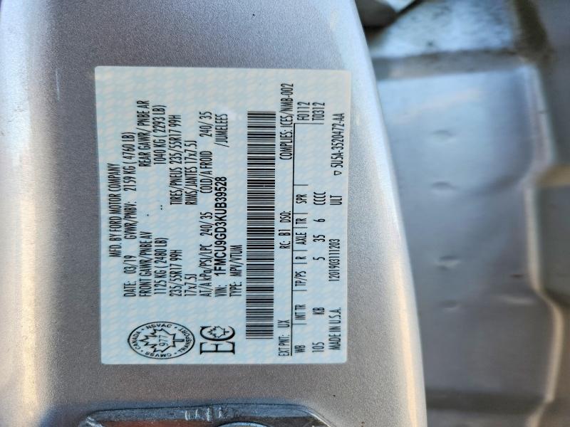 Aukcja sprzedaży 2019 Ford Escape, vin: 1FMCU9GD3KUB39528, numer aukcji: 50191566