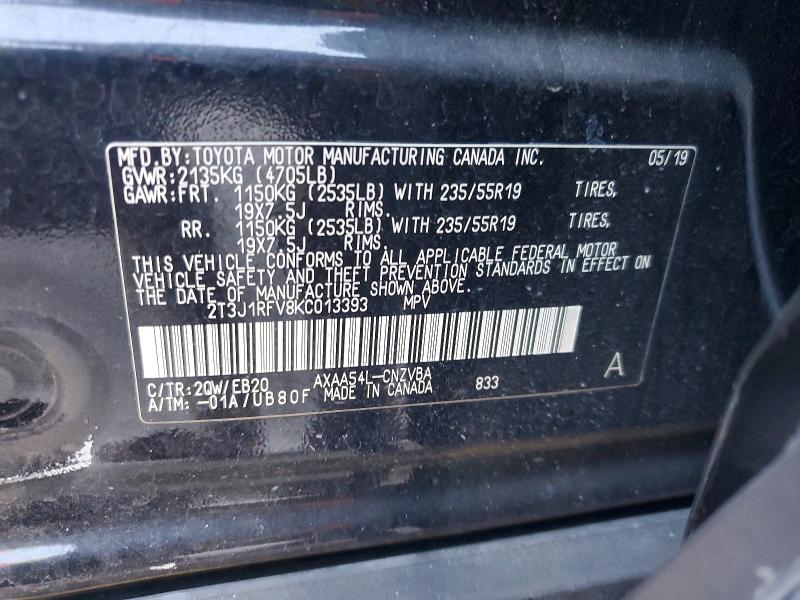 2019 Toyota Rav4 მანქანა იყიდება აუქციონზე, vin: 2T3J1RFV8KC013393, აუქციონის ნომერი: 51508206