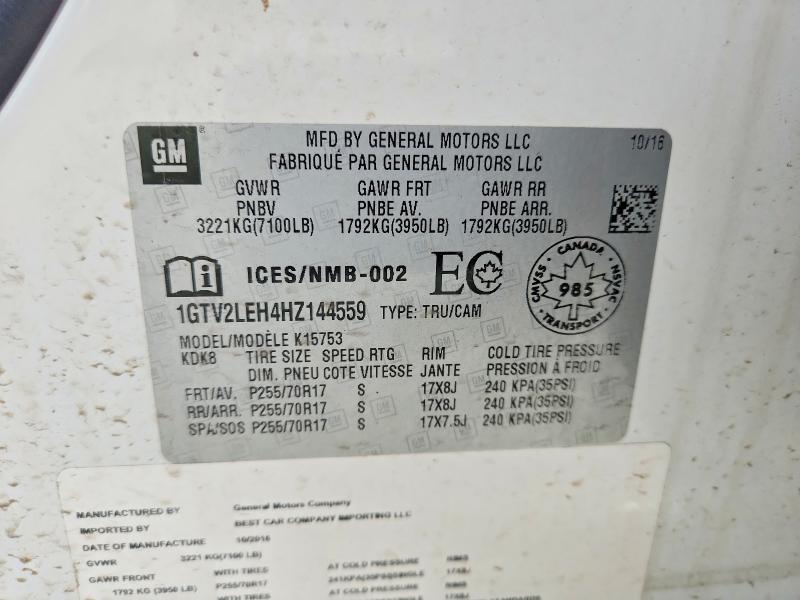 51857126 :رقم المزاد ، 1GTV2LEH4HZ144559 vin ، 2017 Gmc Sierra مزاد بيع