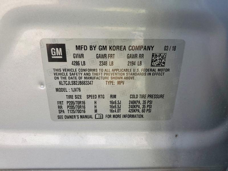 Aukcja sprzedaży 2018 Chevrolet Trax, vin: KL7CJLSB2JB683347, numer aukcji: 49790456