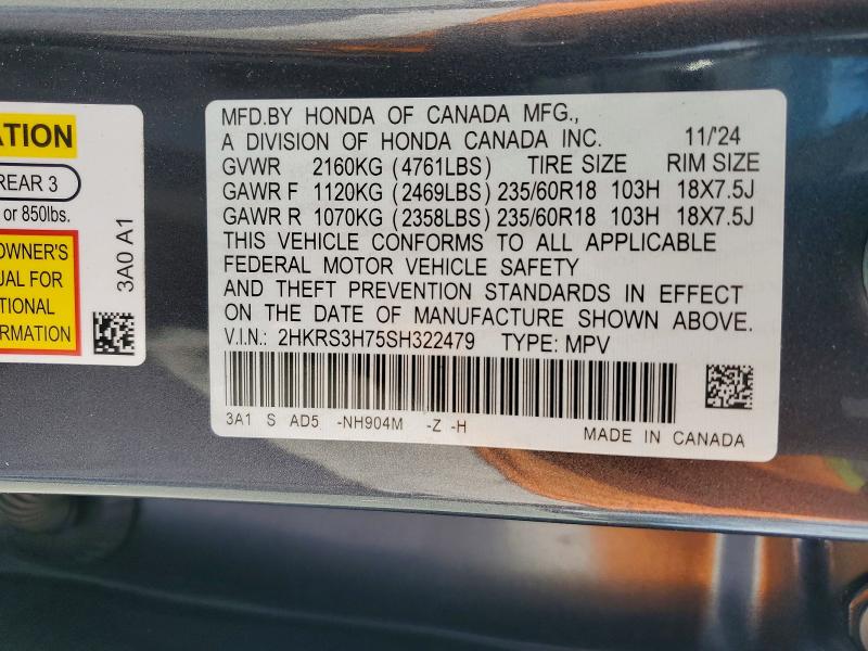 47662926 :رقم المزاد ، 2HKRS3H75SH322479 vin ، 2025 Honda Cr-v مزاد بيع