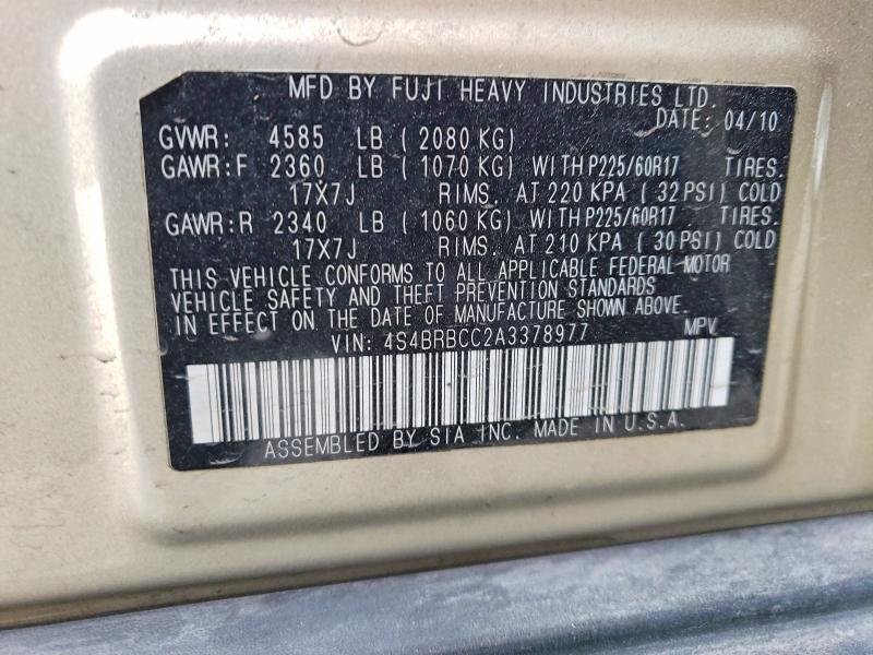 Aukcja sprzedaży 2010 Subaru Outback, vin: 4S4BRBCC2A3378977, numer aukcji: 50282926