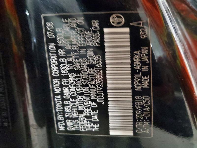 49620526 :رقم المزاد ، JTDJT923585216335 vin ، 2008 Toyota Yaris مزاد بيع