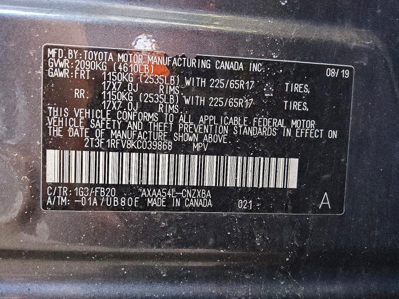 Продаж на аукціоні авто 2019 Toyota Rav4, vin: 2T3F1RFV8KC039868, номер лоту: 51666036
