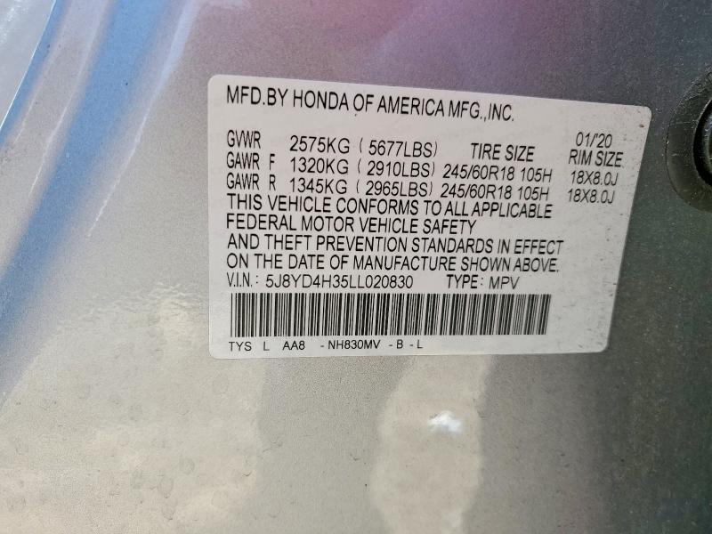 Продаж на аукціоні авто 2020 Acura Mdx, vin: 5J8YD4H35LL020830, номер лоту: 48598326