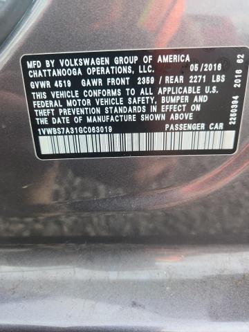 51781496 :رقم المزاد ، 1VWBS7A31GC063019 vin ، 2016 Volkswagen Passat مزاد بيع