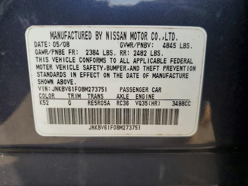 Aukcja sprzedaży 2008 Infiniti G35, vin: JNKBV61F08M273751, numer aukcji: 49939106