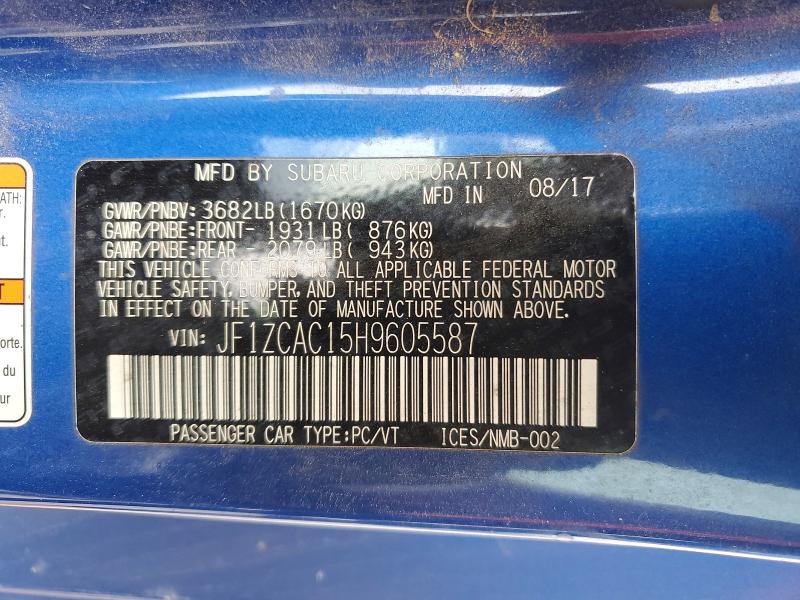 Aukcja sprzedaży 2017 Subaru Brz, vin: JF1ZCAC15H9605587, numer aukcji: 50819076