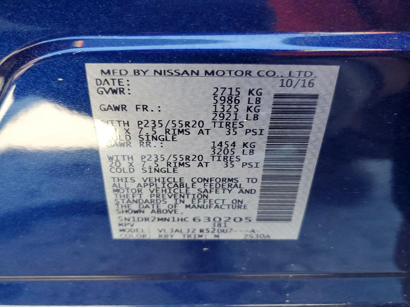 2017 Nissan Pathfinder მანქანა იყიდება აუქციონზე, vin: 5N1DR2MN1HC630205, აუქციონის ნომერი: 49256636