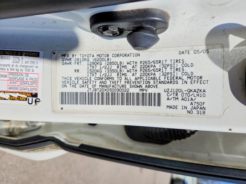 50888126 :رقم المزاد ، JTJBT20X050090022 vin ، 2005 Lexus Gx مزاد بيع