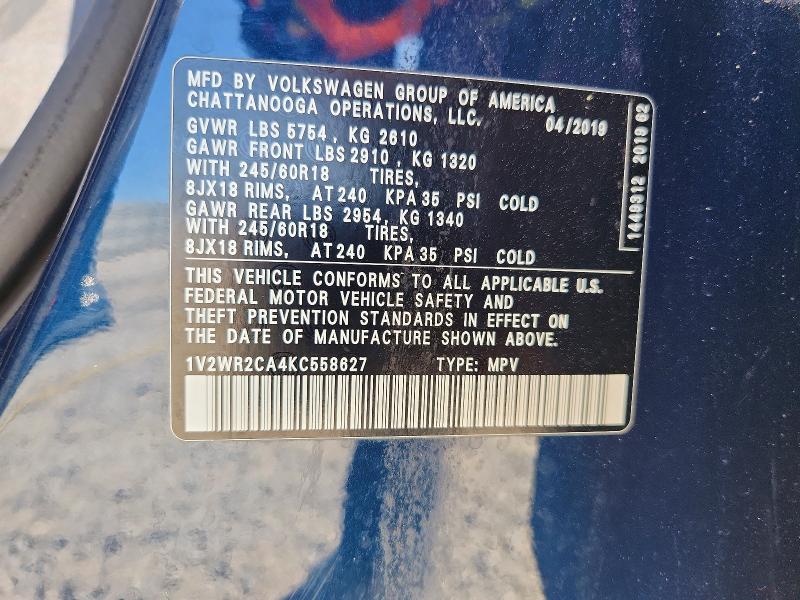 Aukcja sprzedaży 2019 Volkswagen Atlas, vin: 1V2WR2CA4KC558627, numer aukcji: 48719436