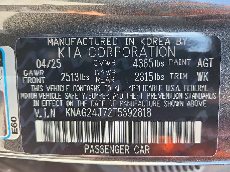 Aukcja sprzedaży 2026 Kia K5, vin: KNAG24J72T5392818, numer aukcji: 49088306