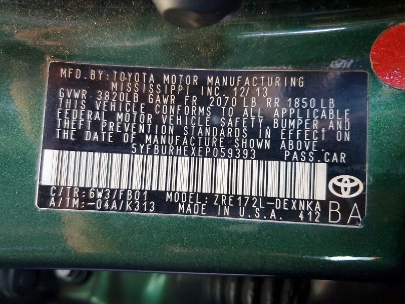 51897426 :رقم المزاد ، 5YFBURHEXEP059393 vin ، 2014 Toyota Corolla مزاد بيع