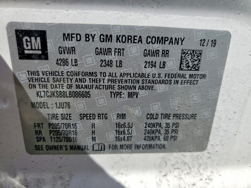 49683146 :رقم المزاد ، KL7CJKSB8LB086605 vin ، 2020 Chevrolet Trax مزاد بيع