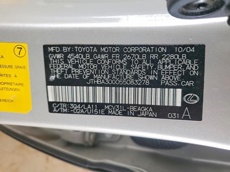 Продажа на аукционе авто 2005 Lexus Es, vin: JTHBA30G055083278, номер лота: 50925786