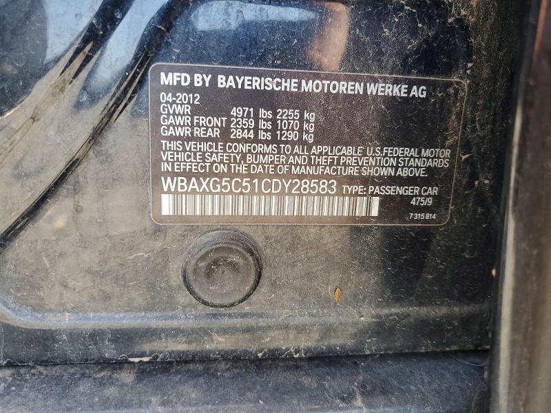 Aukcja sprzedaży 2012 Bmw 528, vin: WBAXG5C51CDY28583, numer aukcji: 50195486