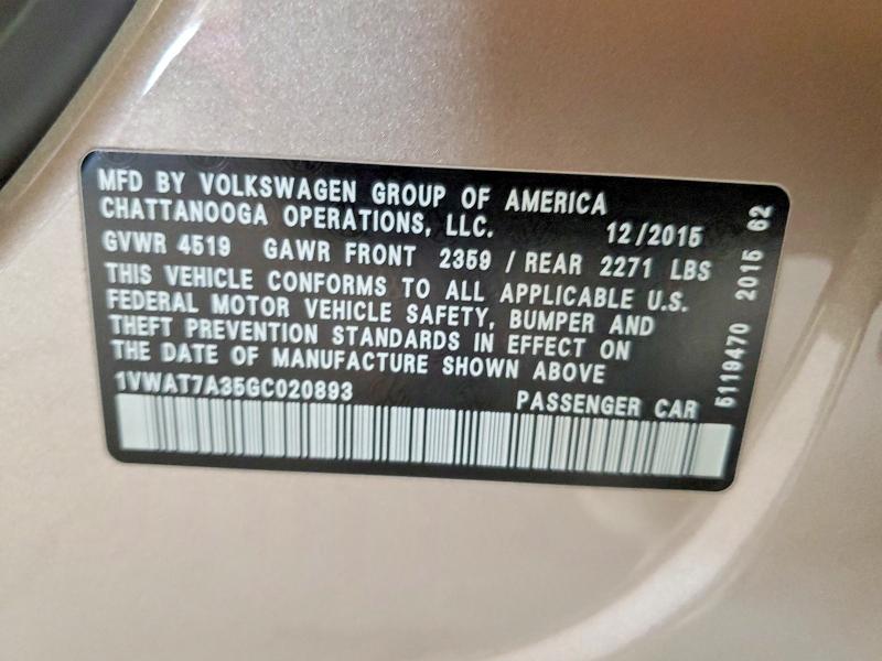 Продажа на аукционе авто 2016 Volkswagen Passat, vin: 1VWAT7A35GC020893, номер лота: 51140426