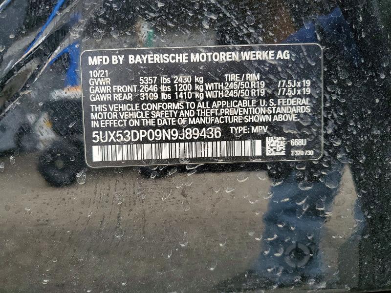 48426086 :رقم المزاد ، 5UX53DP09N9J89436 vin ، 2022 Bmw X3 مزاد بيع