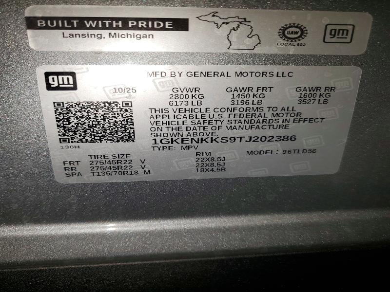 Aukcja sprzedaży 2026 Gmc Acadia, vin: 1GKENKKS9TJ202386, numer aukcji: 51307976