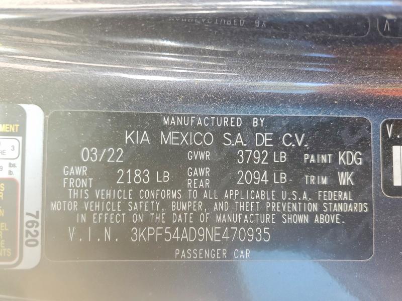 2022 Kia Forte მანქანა იყიდება აუქციონზე, vin: 3KPF54AD9NE470935, აუქციონის ნომერი: 50660586
