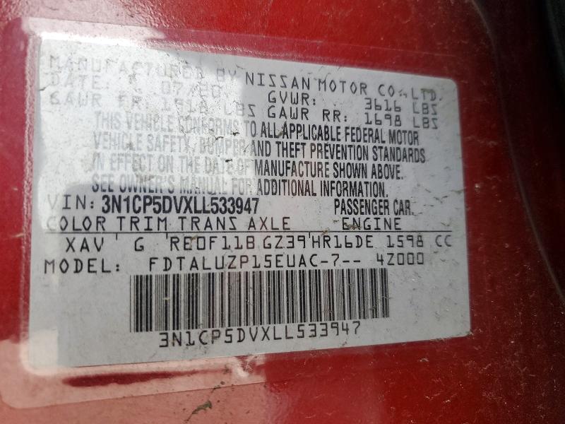 2020 Nissan Kicks მანქანა იყიდება აუქციონზე, vin: 3N1CP5DVXLL533947, აუქციონის ნომერი: 51572406