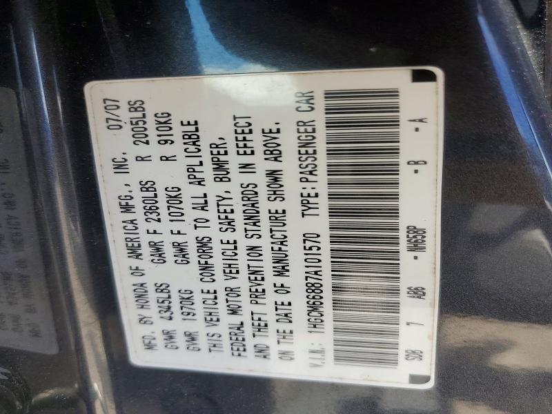 Aukcja sprzedaży 2007 Honda Accord, vin: 1HGCM66887A101570, numer aukcji: 51767936