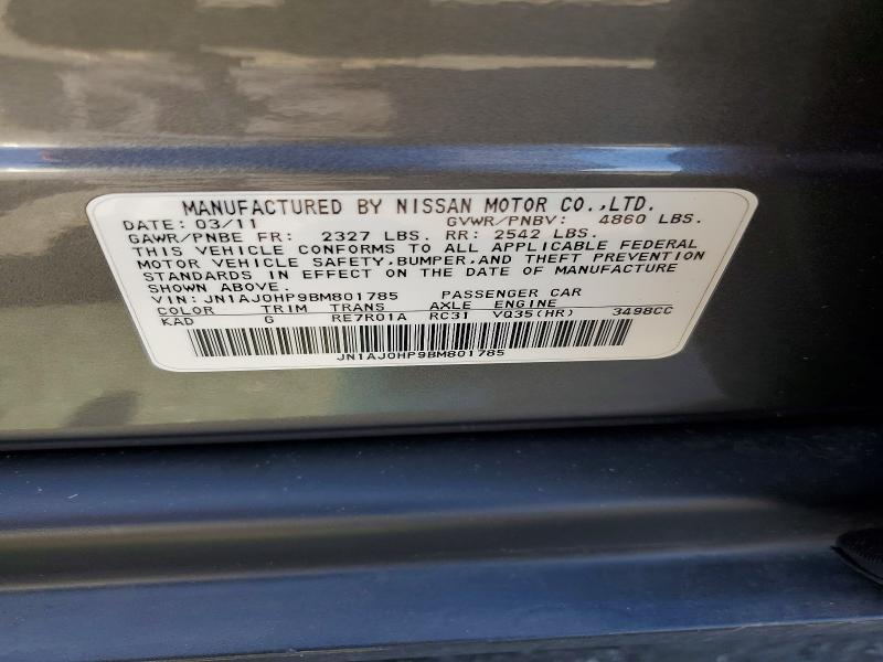 51854306 :رقم المزاد ، JN1AJ0HP9BM801785 vin ، 2011 Infiniti Ex35 مزاد بيع