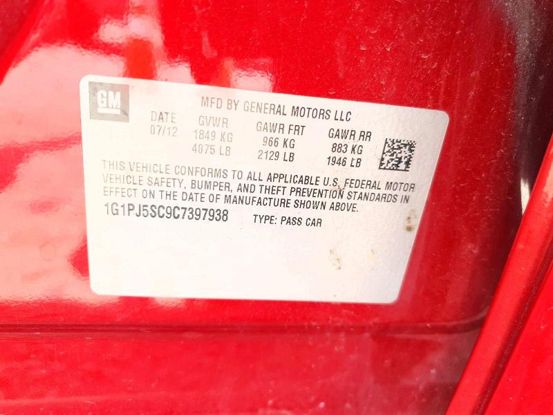 Aukcja sprzedaży 2012 Chevrolet Cruze, vin: 1G1PJ5SC9C7397938, numer aukcji: 49853126