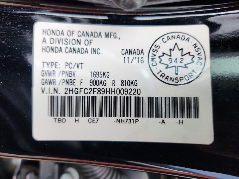 Продажа на аукционе авто 2017 Honda Civic, vin: 2HGFC2F89HH009220, номер лота: 50945336
