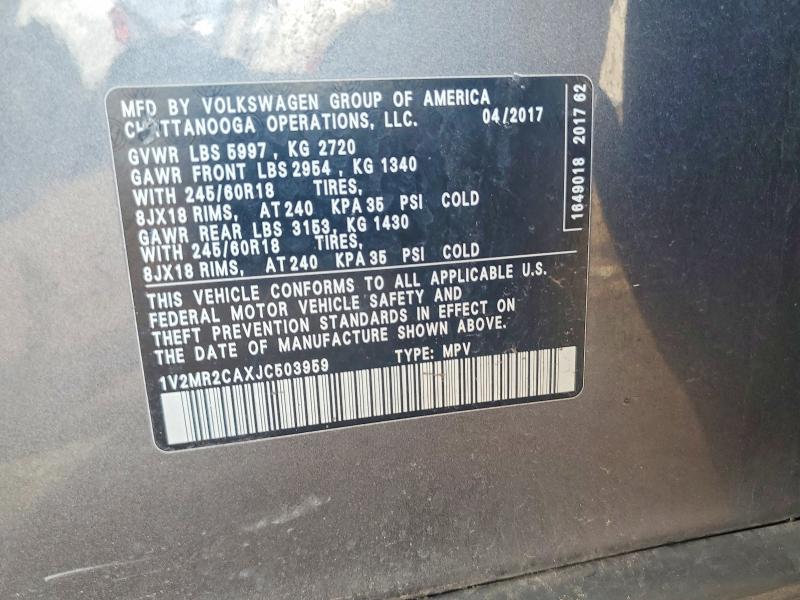 2018 Volkswagen Atlas მანქანა იყიდება აუქციონზე, vin: 1V2MR2CAXJC503959, აუქციონის ნომერი: 47454896