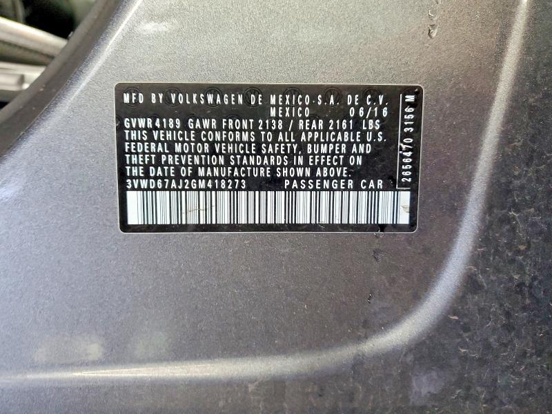 49827496 :رقم المزاد ، 3VWD67AJ2GM418273 vin ، 2016 Volkswagen Jetta مزاد بيع