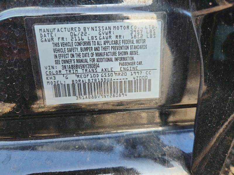 2022 Nissan Sentra მანქანა იყიდება აუქციონზე, vin: 3N1AB8BV9NY280894, აუქციონის ნომერი: 49276096